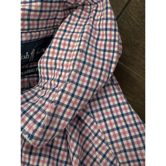 Ralph Lauren Shirt Mens Size‎ M Pink Check Button Up Pony Navy Pony Classic Fit - Picture 6 of 8